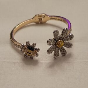 Betsey Johnson Gold-Tone Daisy Crystal Hinged Bangle Bracelet - Yellow & Clear